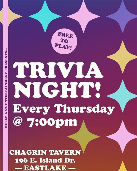 THURSDAY TRIVIA! @ Chagrin Tavern - Eastlake, Chagrin Tavern on the river 196. E. Island Dr ...