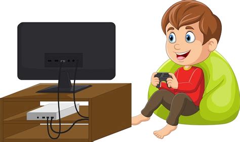 Premium Vector | Cartoon little boy playing video game