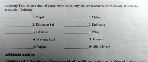 SOLVED: 'pa help plssss brainliest ko po agad Learning Task 4: On a sheet of paper; write the ...