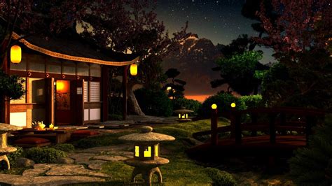 Japanese Night Garden - Calm & Relaxing Background Music with Water ...