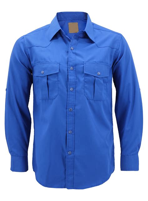 VKWEAR - Men’s Casual Western Pearl Snap Button Down Long Sleeve Cowboy Dress Shirt (Royal Blue ...