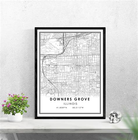 Downers Grove map print poster canvas Illinois Street map | Etsy