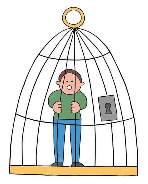 Vector Illustration Of A Cartoon Man Confined Within A Cage Vector ...