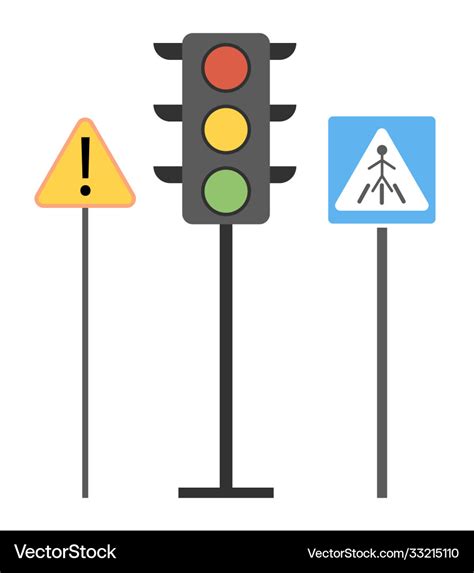 Traffic laws signs zebra-crossing light Royalty Free Vector