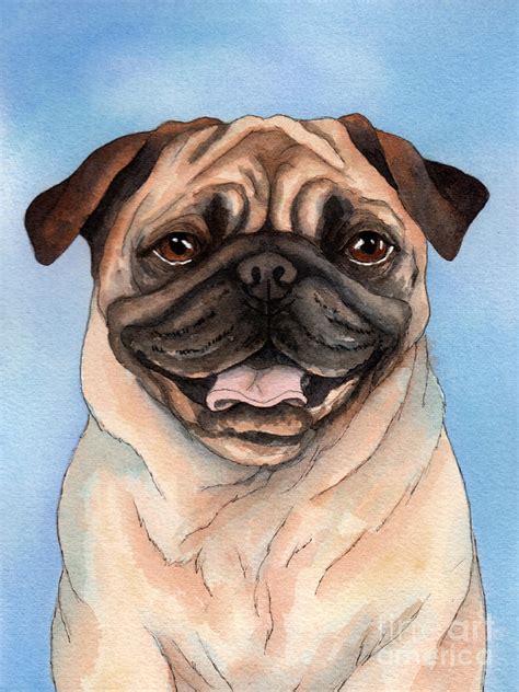 Tan Pug Painting by Cherilynn Wood