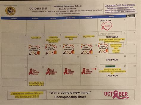 Newberry Elementary on Twitter: "Attached is the calendar for October ...