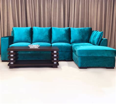 Turquoise Blue L shaped Sofa – Avikar