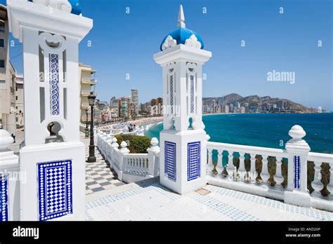 View of Playa de Levante from Placa del Castell, Old Town, Benidorm ...