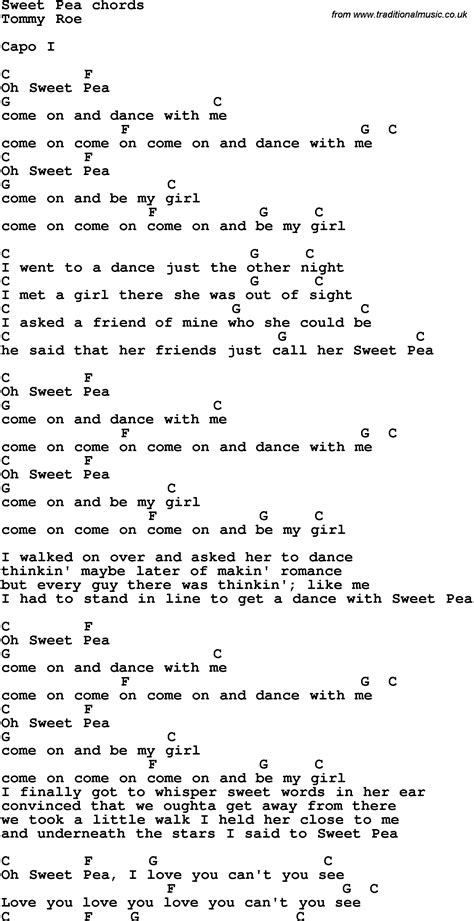 Song lyrics with guitar chords for Sweet Pea