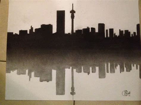 Charcoal drawing of the Johannesburg skyline | Johannesburg skyline ...