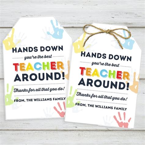 Hands Down You're the Best Teacher Gift Tag Teacher | Etsy