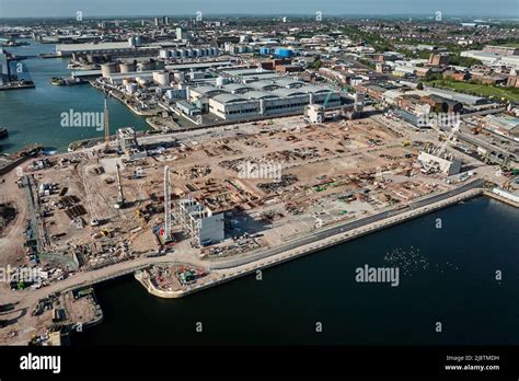 A general aerial view of Bramley-Moore Dock during the construction of ...