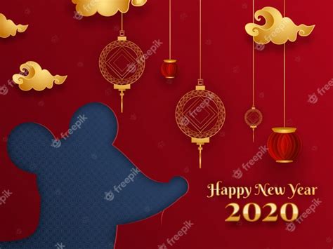 Premium Vector | Chinese new year of rat, 2020 card