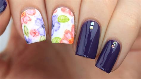 Watercolor Floral Nail Art Tutorial - YouTube