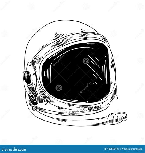 Hand Drawn Sketch of Astronaut Helmet in Black Isolated on White Background. Detailed Vintage ...