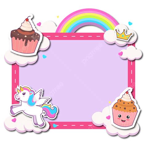 Candy Sweet Dessert Vector Hd Images, Cute Unicorn With Sweet Desserts For Birthday Border, Cake ...