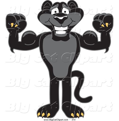 Big Cat Cartoon Vector Clipart of a Happy Black Jaguar Mascot Character Flexing His Muscles by ...