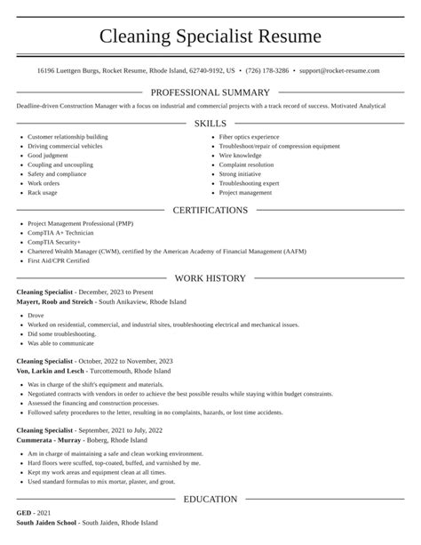 Resume Template For Cleaning Job