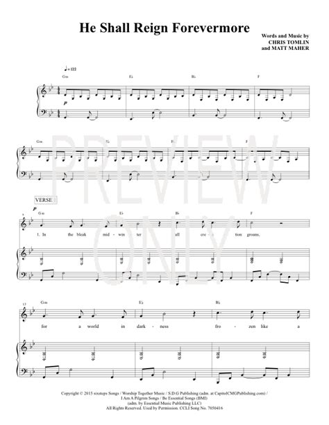 He Shall Reign Forevermore Lead Sheet, Lyrics, & Chords | Chris Tomlin ...