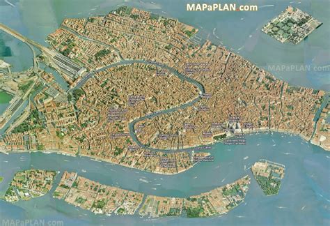 Venice top tourist attractions map - Grand Canal main buildings bird's ...