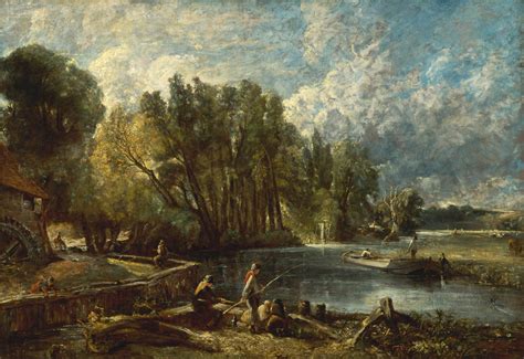 people fishing on river near house and trees painting free image | Peakpx