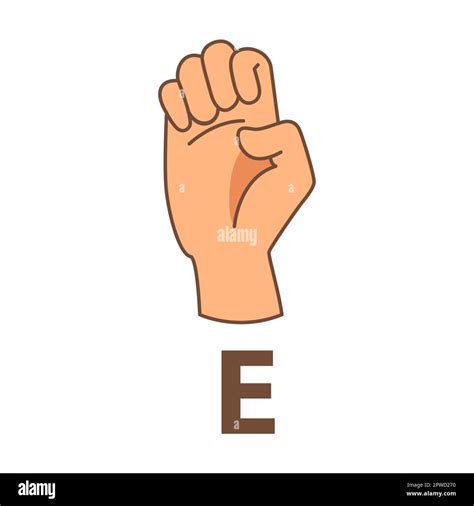 Hand showing letter E, sign language alphabet vector illustration. Finger in different position ...