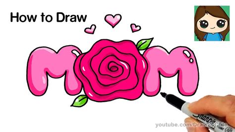 How to Draw Mom Bubble Letters with a Rose Super Easy - YouTube