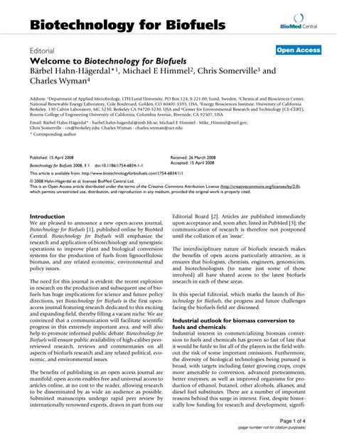 (PDF) Welcome to Biotechnology for Biofuels