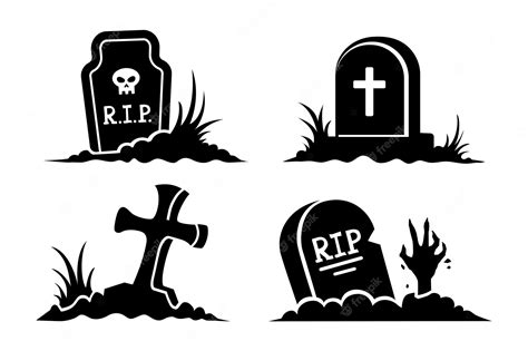 Premium Vector | Vector set of black silhouettes and icons of graves for halloween gravestones ...