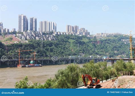 Bridge construction site editorial stock photo. Image of river - 74407668