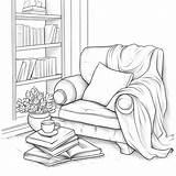 Premium AI Image  Coloring Pages Reading Bookshelf Nook sketch template