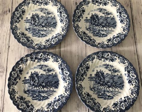 Blue and White Plates, Johnson Brothers Coaching Scenes Ironstone Bread and Butter Plates Set of ...