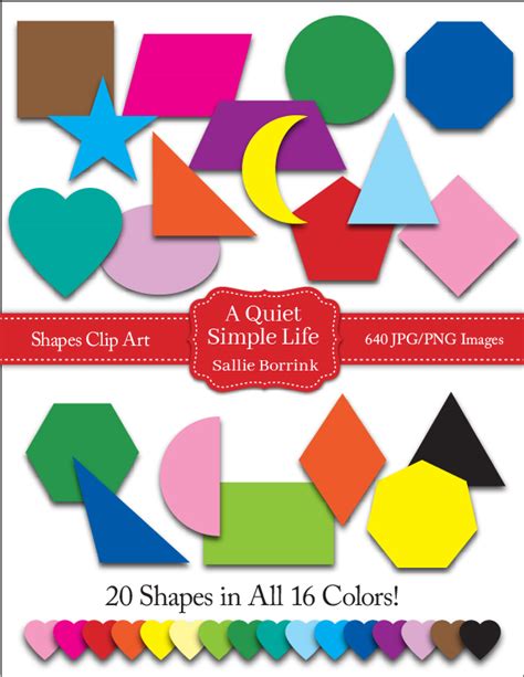 Shapes Clip Art – 16 Colors & 20 Shapes | Sallie Borrink