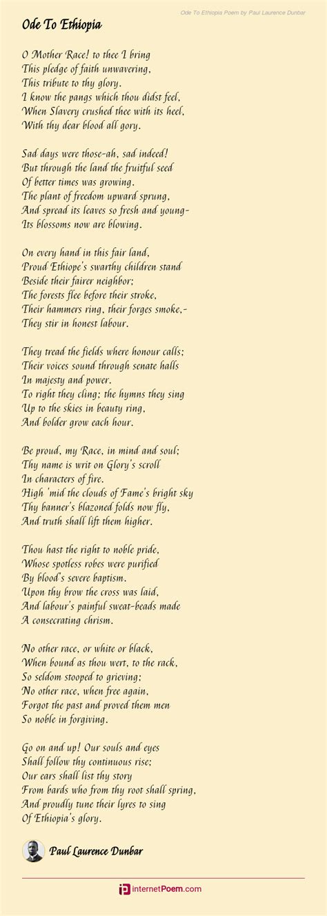 Ode To Ethiopia Poem by Paul Laurence Dunbar