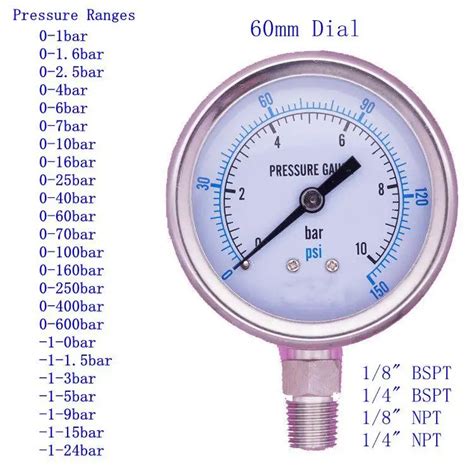 PSI & Bar Graduations 60635 Accurate Within 5% 1/8-inch NPT Port Size GROZ Pressure Gauge for ...