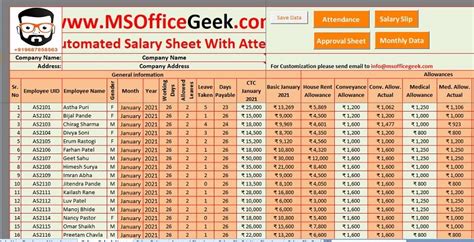 Ready-To-Use Payroll Excel Template With Attendance - MSOfficeGeek