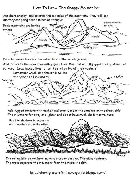 How to Draw Worksheets for The Young Artist: How To Draw Craggy Distant Mountains
