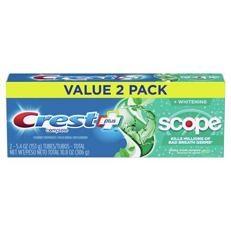 Crest Plus Scope Complete Whitening Toothpaste, Mint, 5.4 oz, 2 Pack ...