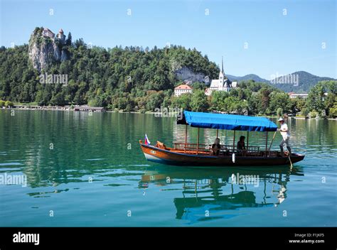 A traditional Pletna boat on lake Bled, Slovenia Stock Photo - Alamy