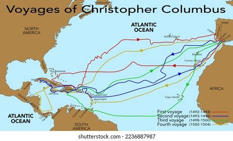 Los 4 viajes de Cristóbal Colón: ilustración de stock 2236887987 ...