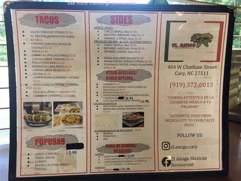 Menu at El Amigo Mexican Restaurant, Cary