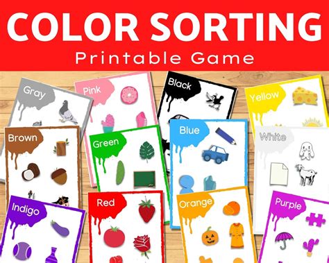 Color sorting printable game for preschoolers and | Etsy