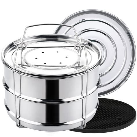 Aozita Stackable Steamer Insert Pans with Sling for Instant Pot Accessories 6/8 qt - Pot in Pot ...