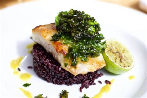 Miso-Glazed Cod With Black Rice Pilaf & Wasabi Essence - Chef's Pencil | Recipe | Gourmet food ...