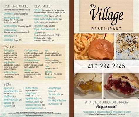 Menu at The Village Restaurant, Upper Sandusky