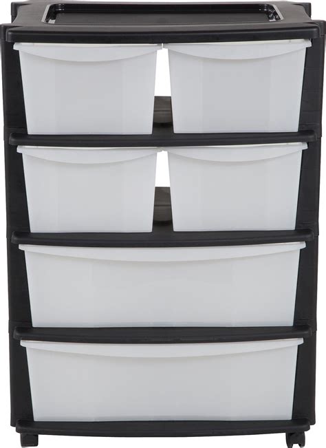 HOME 6 Drawer Black Plastic Wide Tower Storage Unit Black Friday Deals 2018