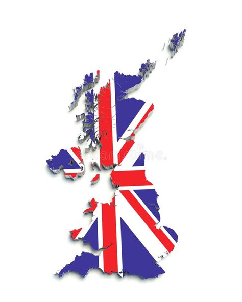 3D Flag Map of Great Britain on White Stock Illustration - Illustration ...