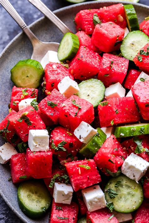 Watermelon Salad with Cucumber and Feta - Recipe Runner