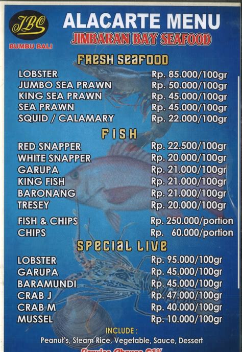 menu jimbaran bay seafood