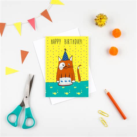 Cat Card happy Birthday Cute Cat Card Cat - Etsy